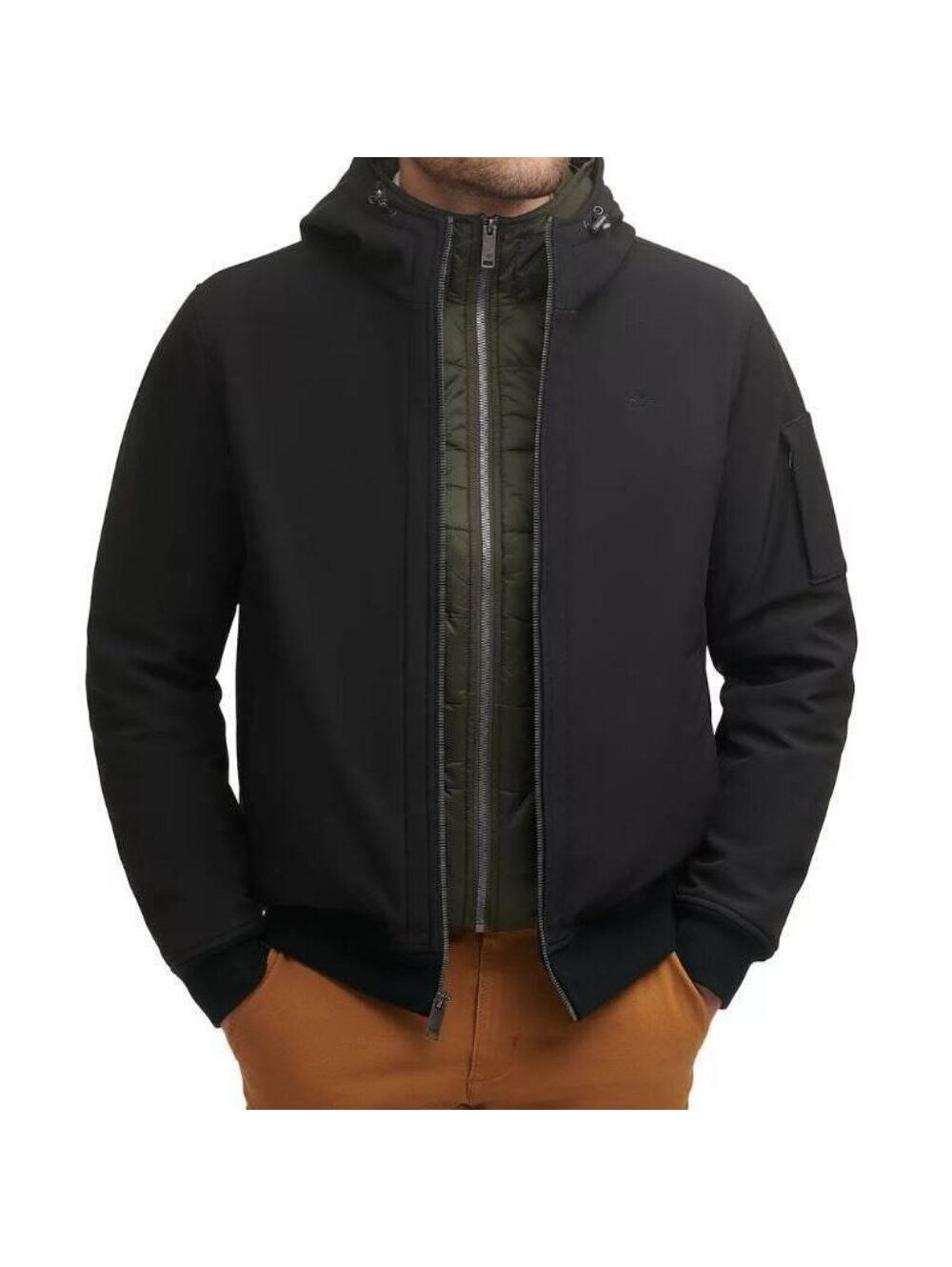 Mens Winter Jacket Dockers Black Hooded XL Softshell Bomber Weather Resistant